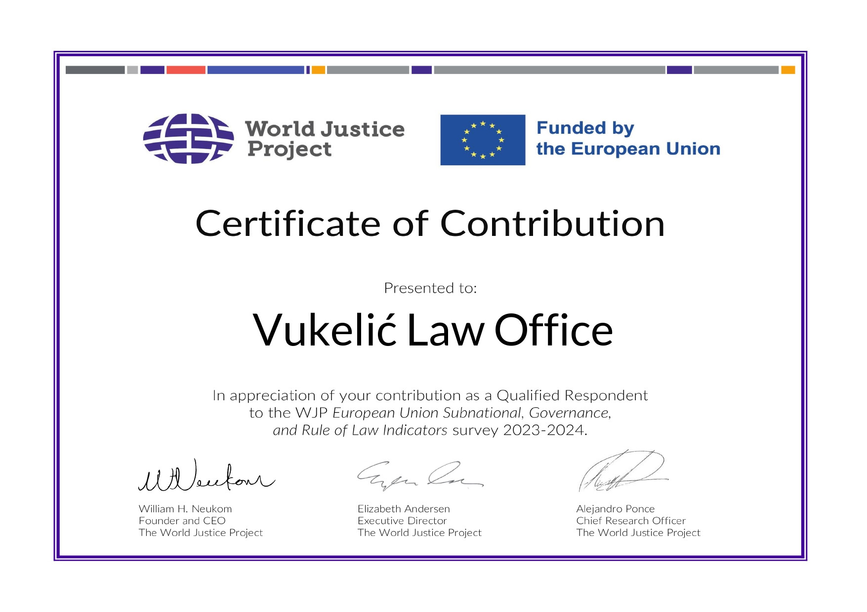 Odvjetnički ured Vukelić sudjelovao u projektu organizacije World Justice Project